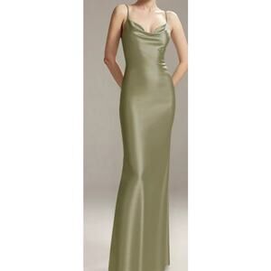 AW BRIDAL 2 XS NIA green fennel seed satin bridesmaid party maxi dress NEW B52
